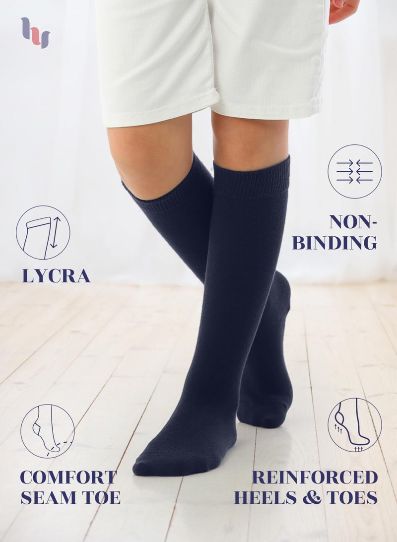 Hugh Ugoli Girls Boys Kids School Uniform Long Dress Socks, Extremely Soft, Comfortable, Rayon derived from Bamboo, Chemical-Free, 3 Pairs Navy Blue | 12-14 Years - Image 2